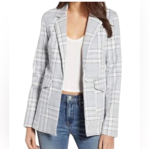 AFRM Jackets & Blazers - NWT AFRM S Lila grey plaid cotton preppy effortless wardrobe staple denim blazer